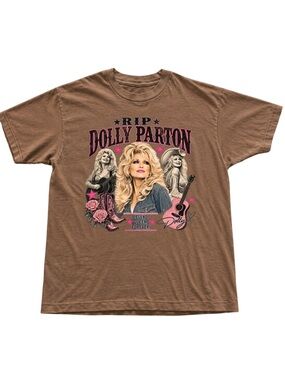 Brown Savana Dolly Parton Tribute Graphic Tee with Pink Accents